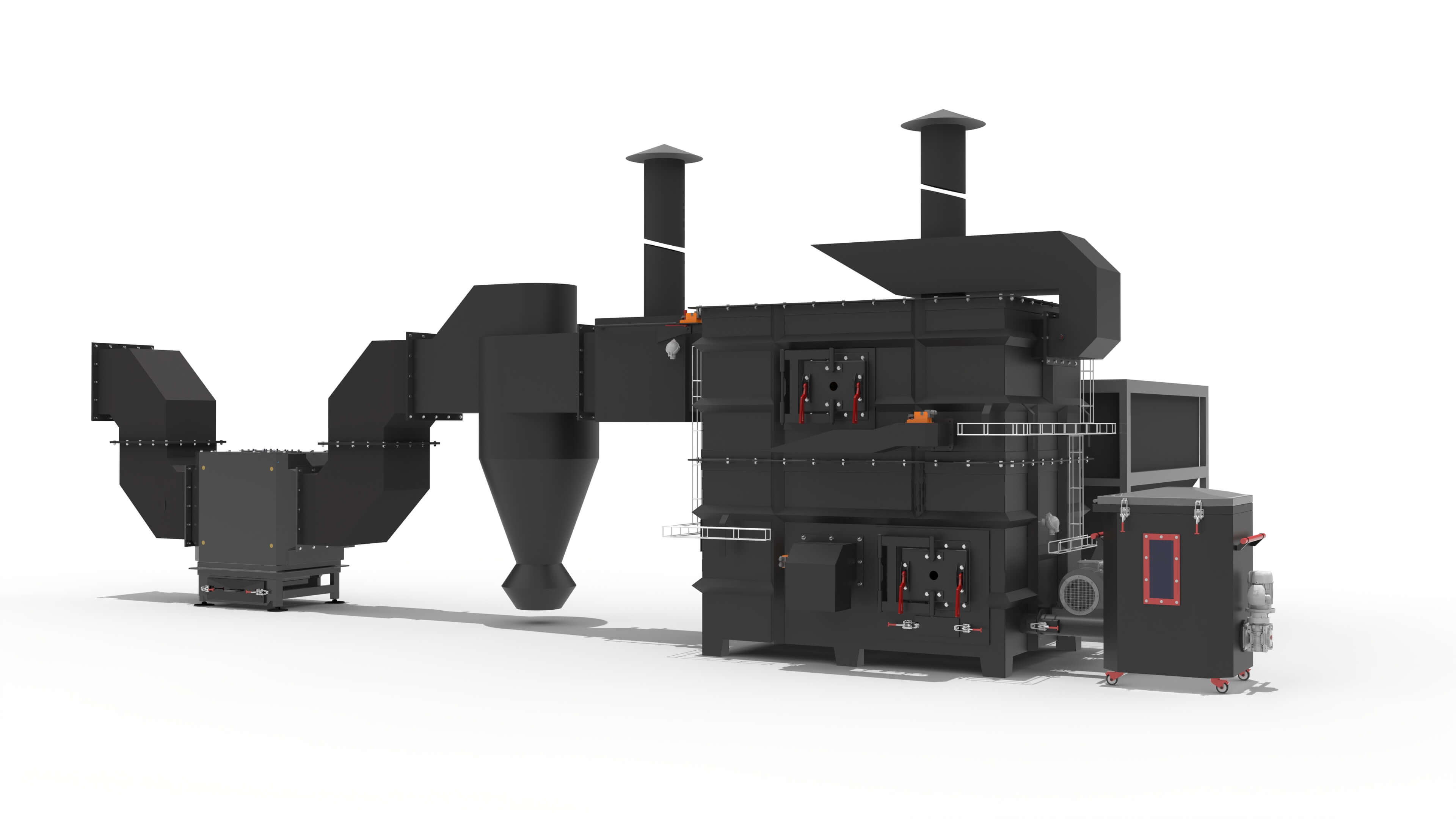 Centrala termica industriala pe combustibil solid mixt cu piroliza si generator aer cald Seria "KDV"
